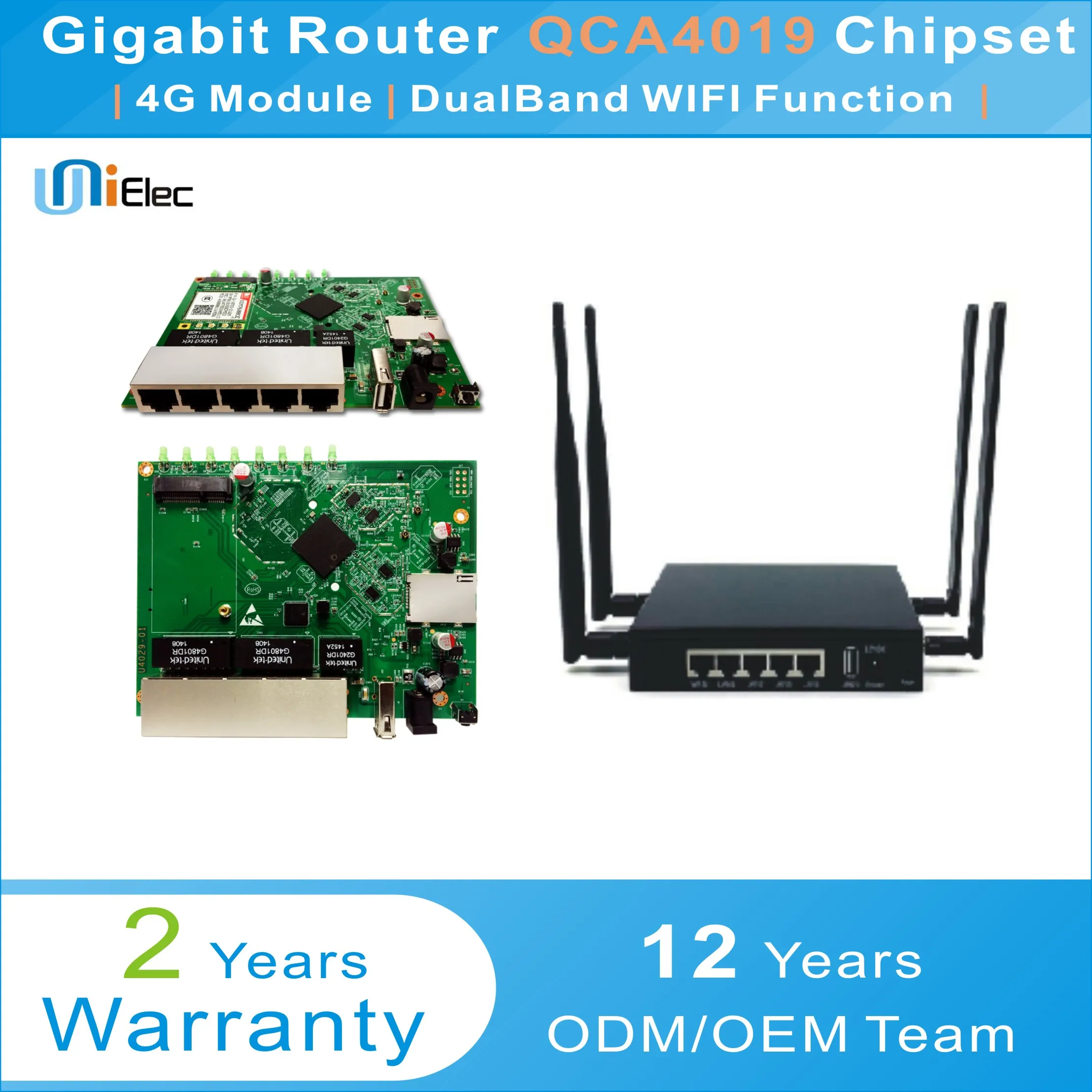 Qualcomm IPQ4019 Gigabit Dual band WIFI Router Wave2 AC1200 Firewall OpenWRT QSDK PCBA ODM OEM Custom Sim LTE 4G Router
Qualcomm IPQ4019 Gigabit Dual band WIFI Router Wave2 AC1200 Firewall OpenWRT QSDK PCBA ODM OEM Custom Sim LTE 4G Router