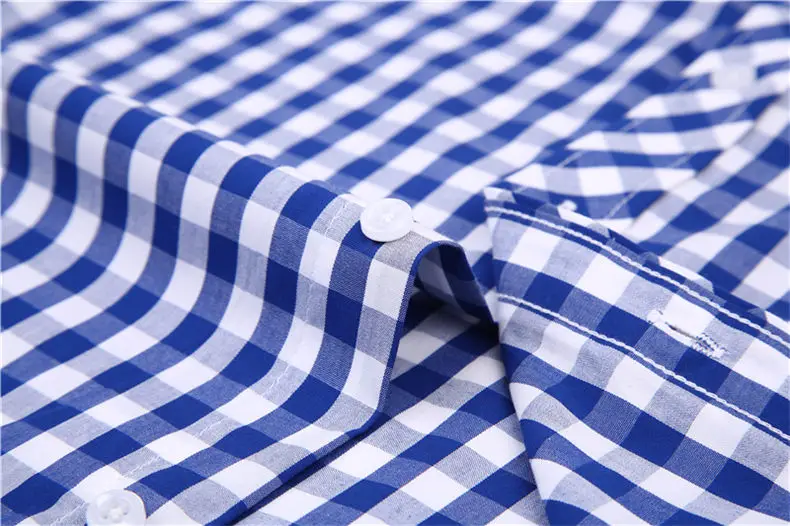 Plaid Shirts Men Free Iron Spring Summer Long Sleeve Cotton Business Formal Male Dress Shirts Leisure Social Shirts Brand MuLS 23