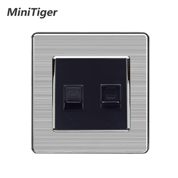 Minitiger RJ45 Internet Data Jack CAT5E Connector With 2 Core RJ11 Telephone Outlet Stainless Steel Brushed Panel Wall Socket
Minitiger RJ45 Internet Data Jack CAT5E Connector With 2 Core RJ11 Telephone Outlet Stainless Steel Brushed Panel Wall Socket