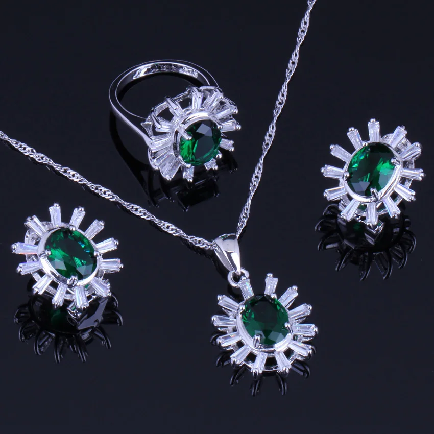 Exclusive Green Cubic Zirconia White CZ Silver Plated Jewelry Sets Earrings Pendant Chain Ring V0244
Exclusive Green Cubic Zirconia White CZ Silver Plated Jewelry Sets Earrings Pendant Chain Ring V0244