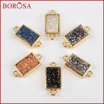 BOROSA Natural Druzy Connector Rectangle Gold Color Bezel Rainbow Titanium Crystal Druzy Connector Double Bails Charm ZG0154
BOROSA Natural Druzy Connector Rectangle Gold Color Bezel Rainbow Titanium Crystal Druzy Connector Double Bails Charm ZG0154