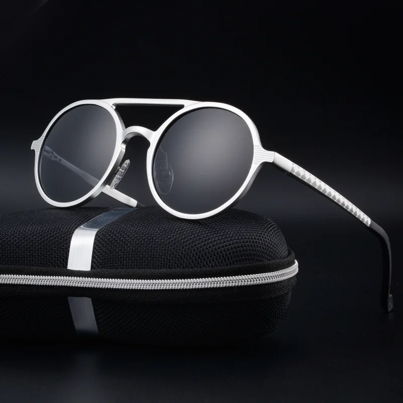 BARCUR Aluminum Magnesium Vintage Round Sunglasses Men's