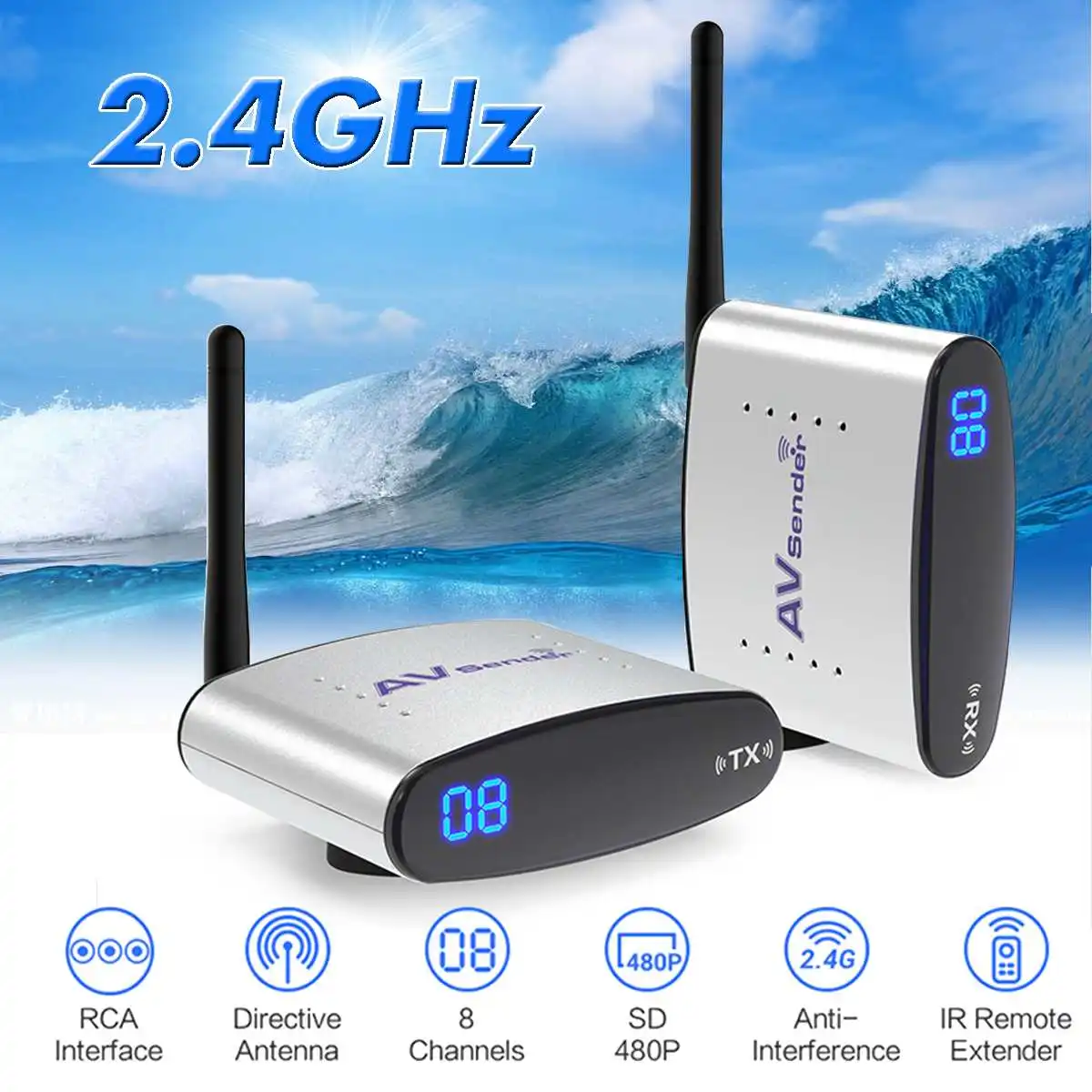 2.4GHz 100-240V 150M Wireless AV Sender IR Remote Audio Video Transmitter Receiver Support 4 groups of channels
2.4GHz 100-240V 150M Wireless AV Sender IR Remote Audio Video Transmitter Receiver Support 4 groups of channels