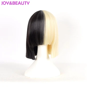 

JOY&BEAUTY Hair Long bang Sia wig Short Bob Wig Women's Half Blonde and Black Mix Hair Short Straight Cosplay Wig 12inch long