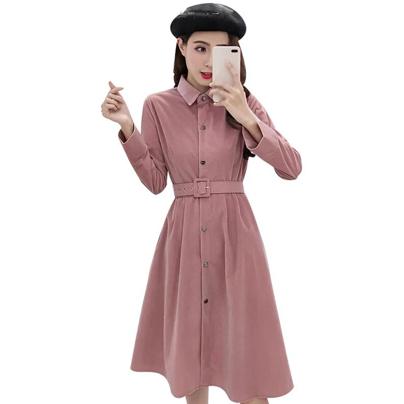 2019 Spring Autumn Women Shirt Dress Korean High waist Long sleeve Slim A-line Dresses Single-breasted Vintage Dress With Belt
2019 Spring Autumn Women Shirt Dress Korean High waist Long sleeve Slim A-line Dresses Single-breasted Vintage Dress With Belt