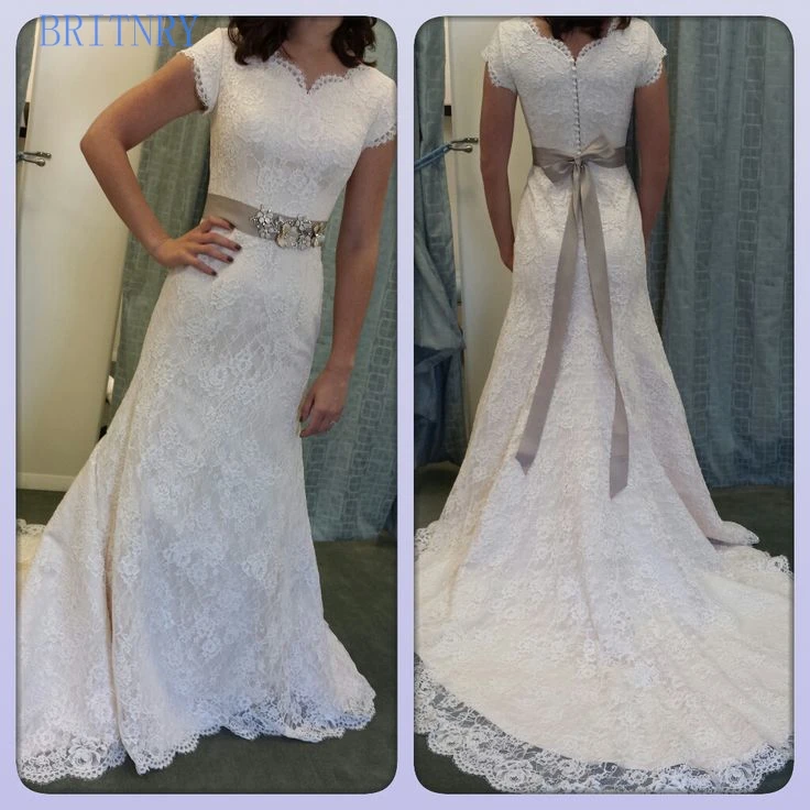 BRITNRY Beautiful Cap Sleeve Plus Size Mermaid Ivory Lace Wedding Dress With Beaded Sashes
BRITNRY Beautiful Cap Sleeve Plus Size Mermaid Ivory Lace Wedding Dress With Beaded Sashes