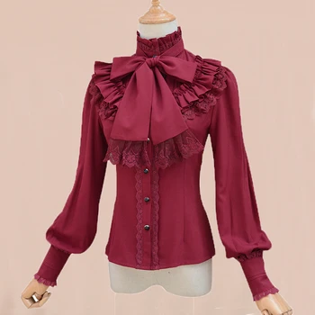 Sweet Vintage Lolita Gothic White Red Four Color Long Sleeve Chiffon Shirt Women Stand Collar Elegant Tops Female Blouse 
Sweet Vintage Lolita Gothic White Red Four Color Long Sleeve Chiffon Shirt Women Stand Collar Elegant Tops Female Blouse