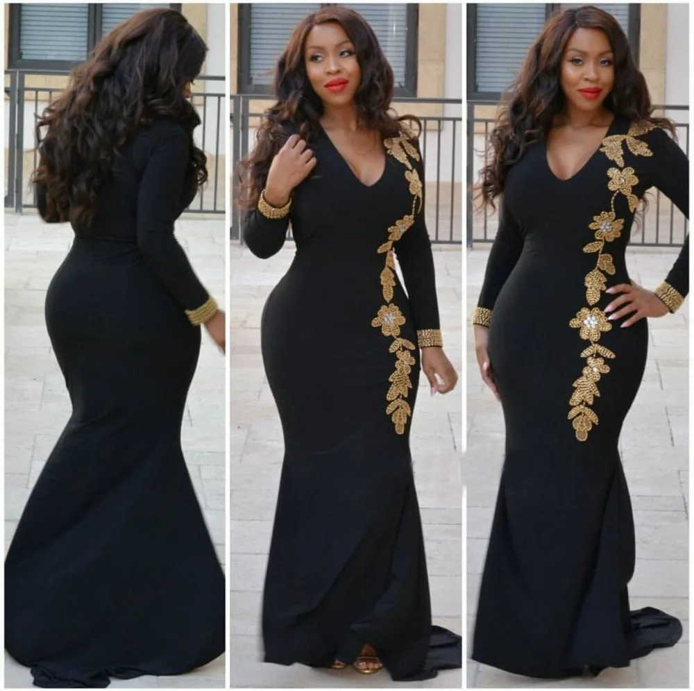 Black Long Sleeve Mermaid Dresses Sexy Gold Beaded Long Floor Length Women Dress Vintage Elegant Vestidos
Black Long Sleeve Mermaid Dresses Sexy Gold Beaded Long Floor Length Women Dress Vintage Elegant Vestidos