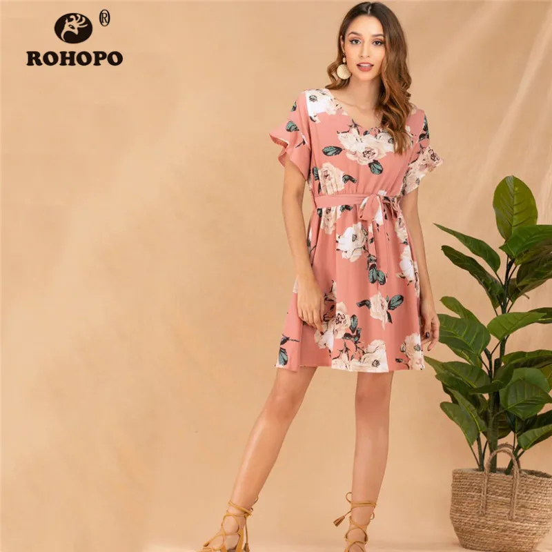 ROHOPO Women Boho Summer Floral Knee Length Pink Dress Ladies Belted Butterfly Short Sleeve Pleated Multiways Vogue Dress
ROHOPO Women Boho Summer Floral Knee Length Pink Dress Ladies Belted Butterfly Short Sleeve Pleated Multiways Vogue Dress