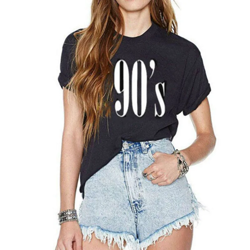 

Skuggnas 90's Letters Women T shirt Cotton Casual Funny tshirts For Lady Top Tee Hipster Tumblr Black White Gray Drop Ship