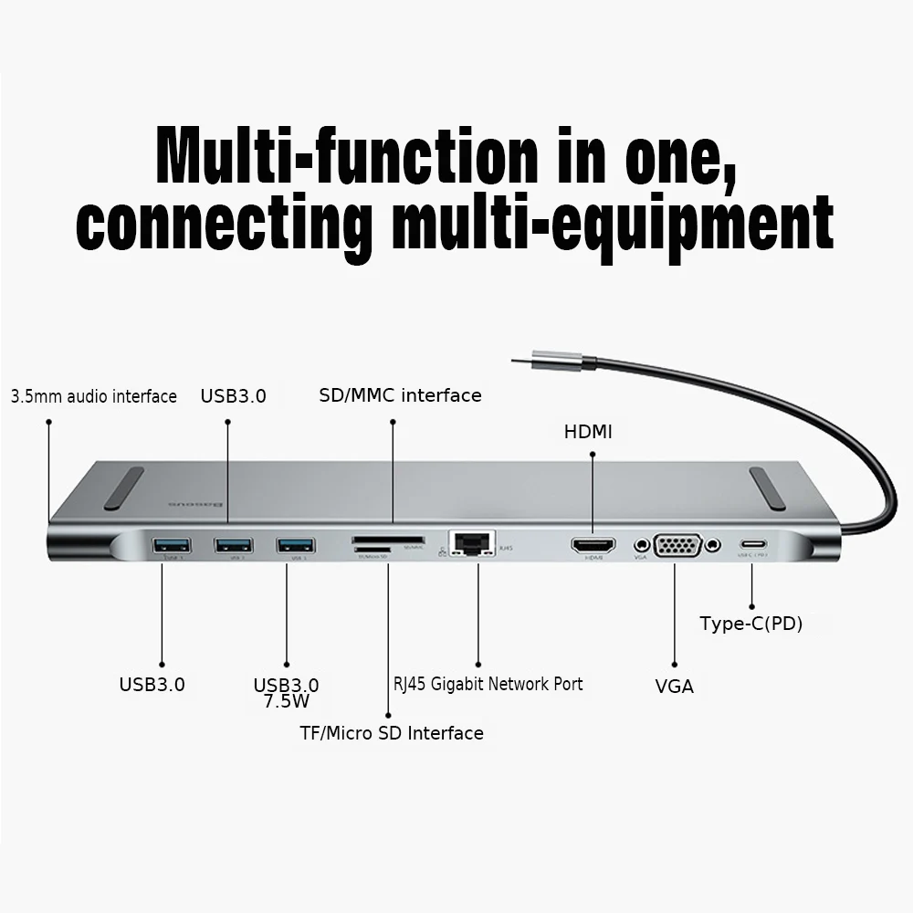 Baseus Upgrade 11in1 Multi USB C HUB for Macbook Pro for Surface Pro 6 Type C HUB to USB 3.0 / HDMI for USB-C Phone Dex Station
Baseus Upgrade 11in1 Multi USB C HUB for Macbook Pro for Surface Pro 6 Type C HUB to USB 3.0 / HDMI for USB-C Phone Dex Station