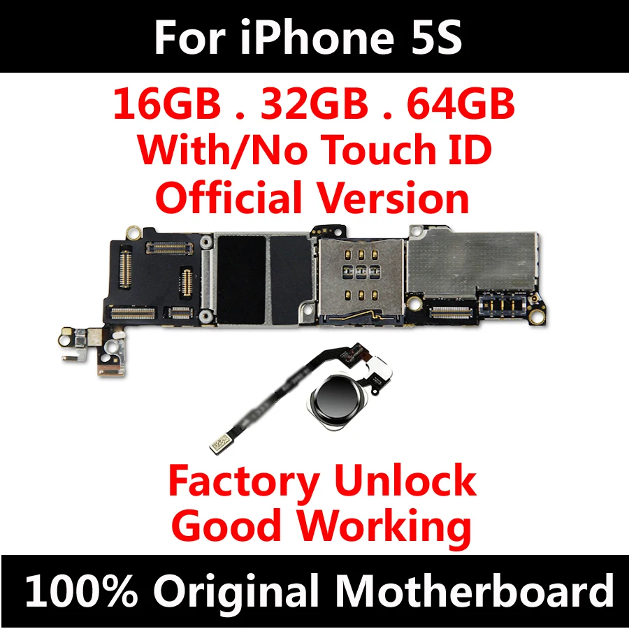 16GB 32GB 64GB Mainboard For Original iPhone 5S Motherboard Factory Unlock With Touch ID Full Function IOS Logic Board
16GB 32GB 64GB Mainboard For Original iPhone 5S Motherboard Factory Unlock With Touch ID Full Function IOS Logic Board