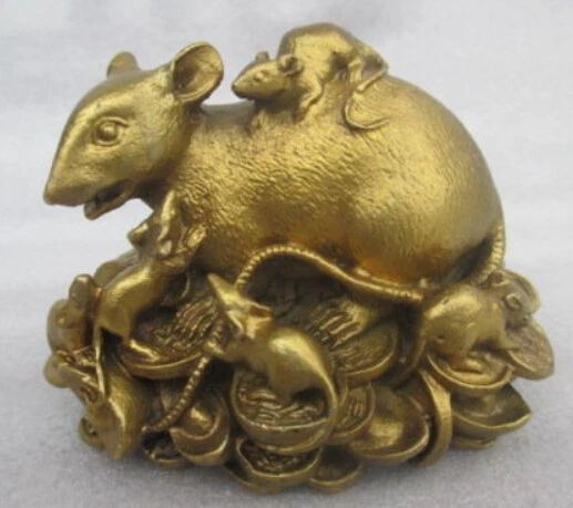 

China's rare old manual hammer rat, copper statue of five mice carrying goods discount 30%