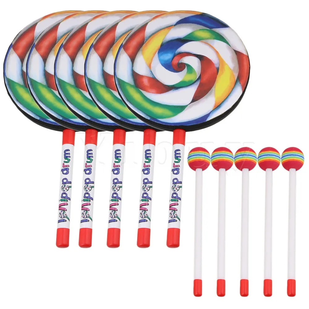 Yibuy 7.9" Lollipop Shape Hand Drum Percussion Musical Instruments Education Toys for Kid with Candy Drumstick Pack of 5
Yibuy 7.9" Lollipop Shape Hand Drum Percussion Musical Instruments Education Toys for Kid with Candy Drumstick Pack of 5