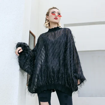 Fashion Tassel Transparent Chiffon Hoodie Women Spring Batwing Sleeve O-neck Sweatshirt 2019 New Streetwear Oversized Hoodie
Fashion Tassel Transparent Chiffon Hoodie Women Spring Batwing Sleeve O-neck Sweatshirt 2019 New Streetwear Oversized Hoodie