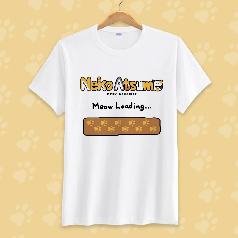 Новый милый Неко Atsume Косплей Футболка аниме футболка мужская женская летняя с