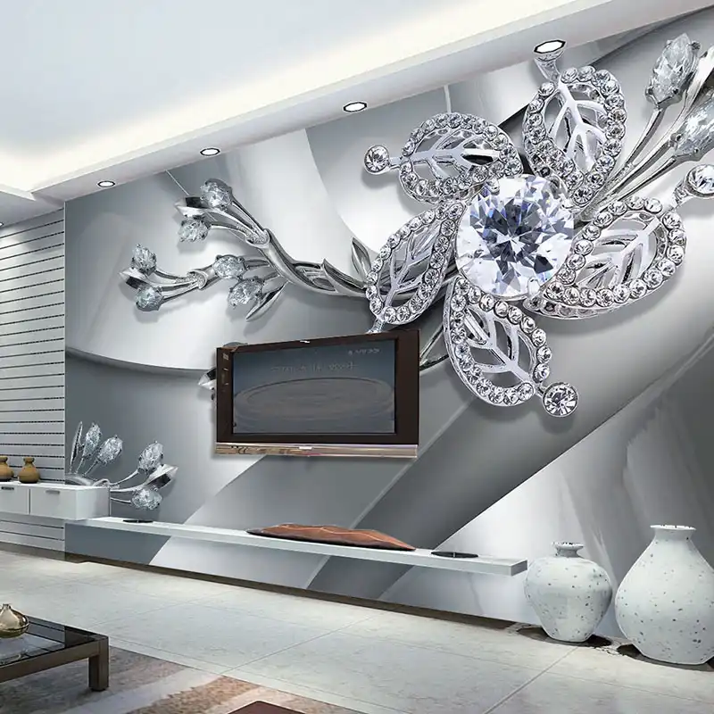 高品質カスタム壁布壁画モダンクリエイティブ 3d ダイヤモンド花柄リビングルームのテレビの背景の壁紙 壁紙3dライブ 壁紙の背景壁紙パターン Aliexpress