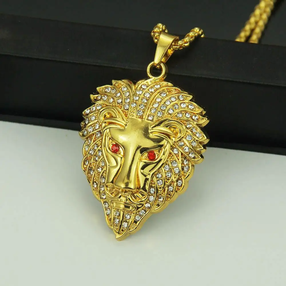 Men's Suspension Rhinestone Lion Head pendant necklace Iced Crystal Animal Collier Homme Hip Hop Neck Jewelery
Men's Suspension Rhinestone Lion Head pendant necklace Iced Crystal Animal Collier Homme Hip Hop Neck Jewelery