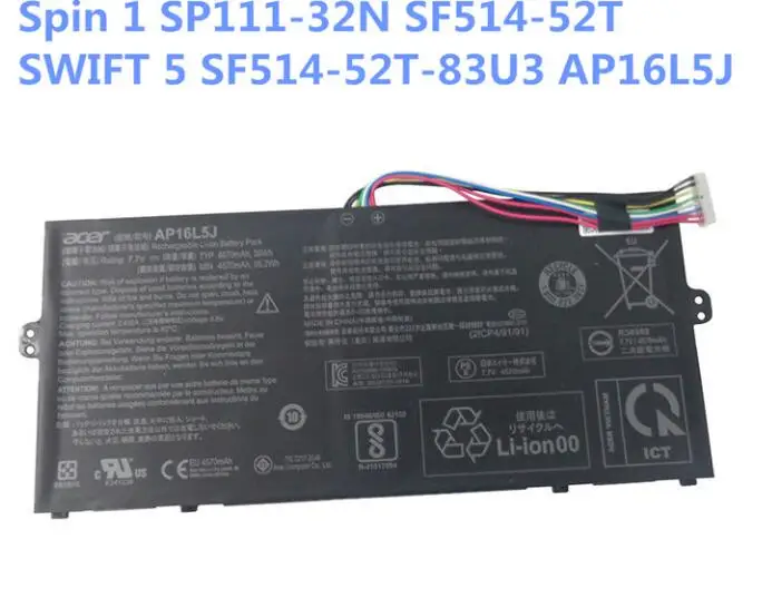 New genuine Battery for Acer Spin 1 (SP111-32N) Swift 5 (SF514-52T) Switch 3 (SW312-31) SW312-31P AP16L5J 2ICP4/91/91 7.7V 36WH
New genuine Battery for Acer Spin 1 (SP111-32N) Swift 5 (SF514-52T) Switch 3 (SW312-31) SW312-31P AP16L5J 2ICP4/91/91 7.7V 36WH