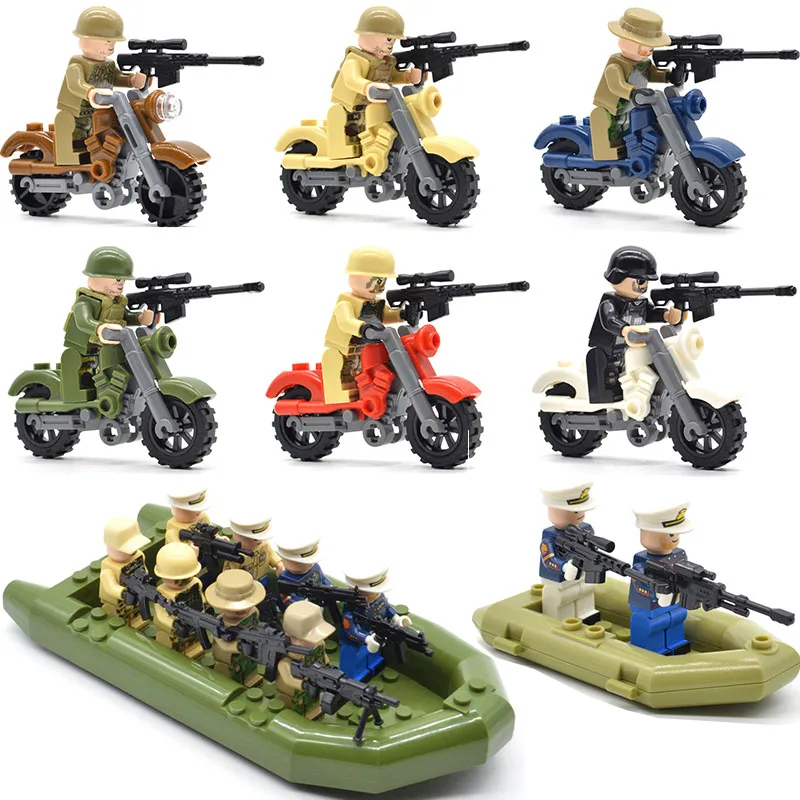 Set Soldiers Motorcycles Blocks Army Marine Corps Military Inflatable Boats Building Bricks Figurine Gifts Toys for Children
Set Soldiers Motorcycles Blocks Army Marine Corps Military Inflatable Boats Building Bricks Figurine Gifts Toys for Children