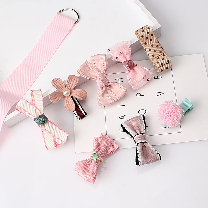 

M MISM 1Set=8pcs Multi-style Ribbon Bow Flower Hairpins Hair Barrettes Children Accessories Cute Baby Girls Headwear Hair Clip