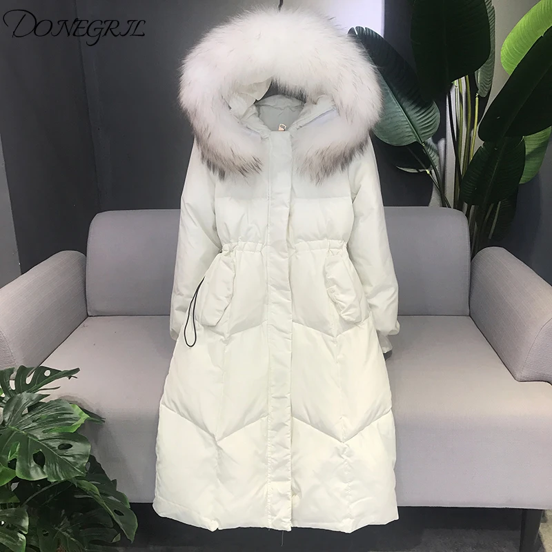 Winter warm down jacket female long section over the knee Slim thin large fur collar fashion white duck down 2019
Winter warm down jacket female long section over the knee Slim thin large fur collar fashion white duck down 2019
