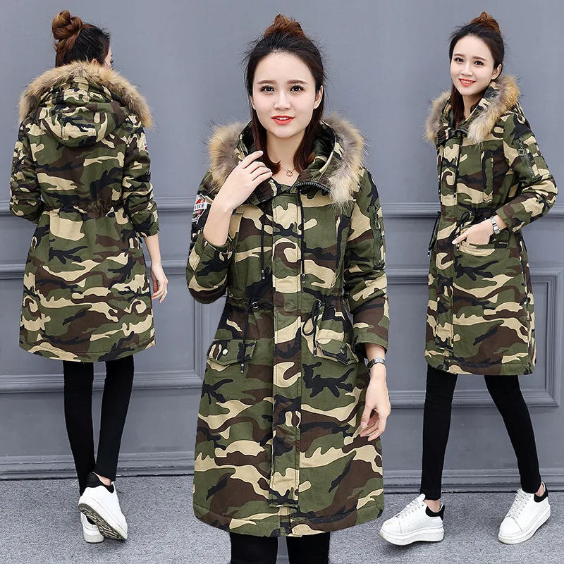 Long Winter Jacket Women 2019 New Camouflage Pattern Hooded Cotton Parka Women Causal Big Fur Collar Down Jacket Coat Femme
Long Winter Jacket Women 2019 New Camouflage Pattern Hooded Cotton Parka Women Causal Big Fur Collar Down Jacket Coat Femme