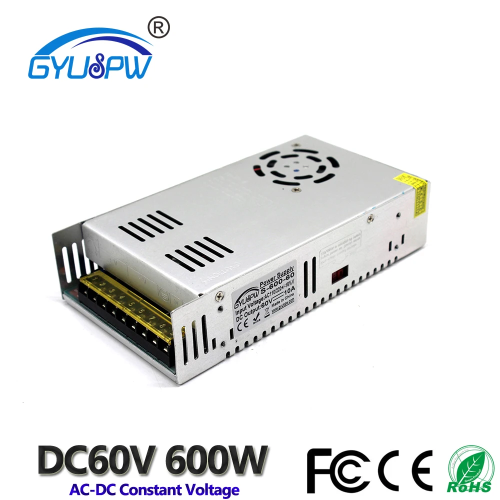 Small Volume Single Output Switching Power Supply DC60V 10A 600W Transformers 110V 220V AC TO DC SMPS for LED Strip Lamp Light
Small Volume Single Output Switching Power Supply DC60V 10A 600W Transformers 110V 220V AC TO DC SMPS for LED Strip Lamp Light