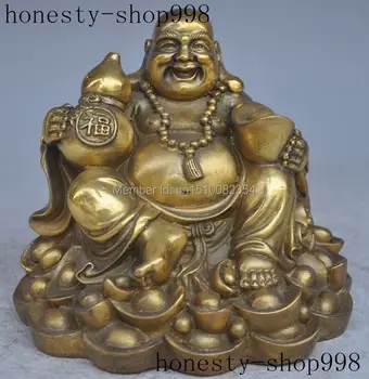 

chinese buddhism brass wealth yuanbao Gourd happy laugh Maitreya Buddha statue