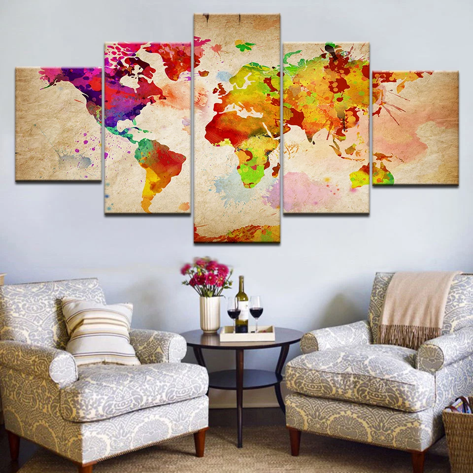 5 Panel Watercolor World Map wall art Home Decor Canvas Painting Oil Painting Print On Canvas Art Wall Picture With framed
5 Panel Watercolor World Map wall art Home Decor Canvas Painting Oil Painting Print On Canvas Art Wall Picture With framed