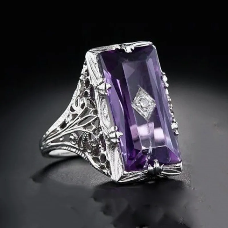 Фото Tisonliz полые циркониевые большие кольца с фиолетовыми кристаллами обручальное
