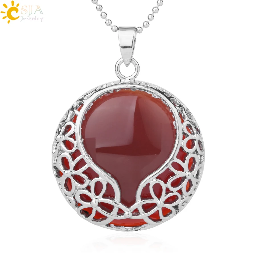 CSJA Red Carnelians Natural Stone Round Necklaces Pendants for Women Girl Silver Color Collier Chakra Reiki Amulet Jewelry F966
CSJA Red Carnelians Natural Stone Round Necklaces Pendants for Women Girl Silver Color Collier Chakra Reiki Amulet Jewelry F966