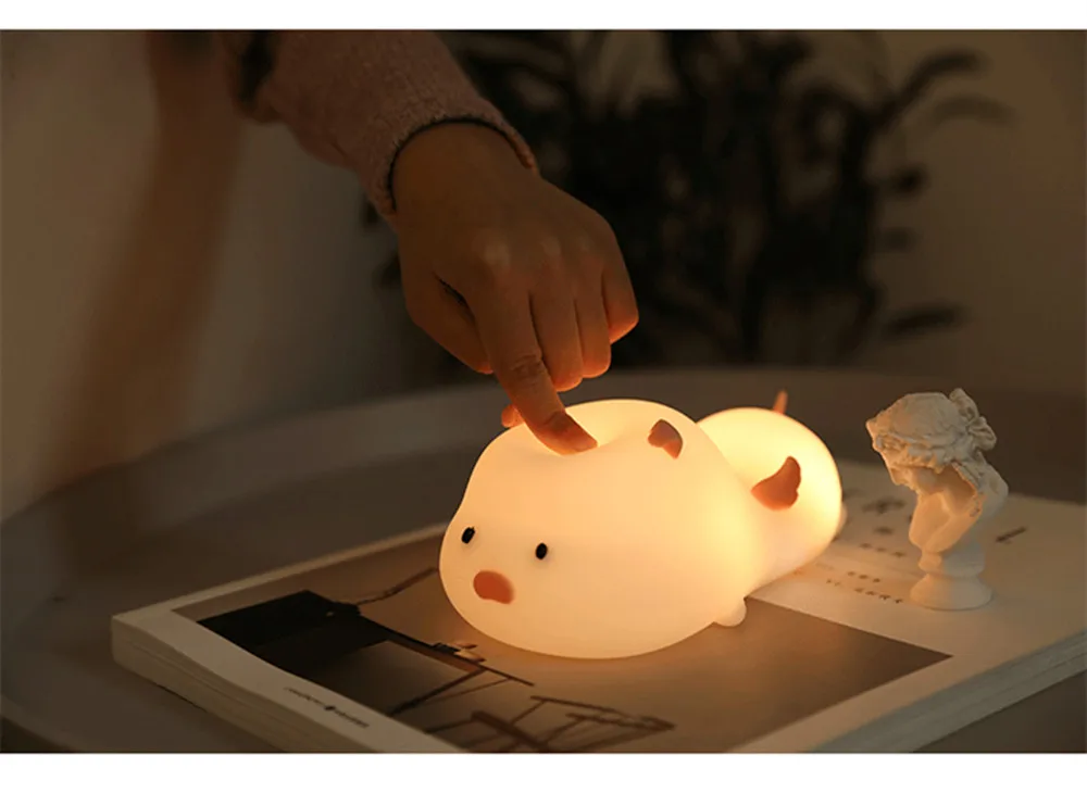 SuperNight Cute Pig LED Night Light Colorful Timing Dimmable Magnetic USB Silicone Bedroom Bedside Lamp for Children Kids Baby (24)