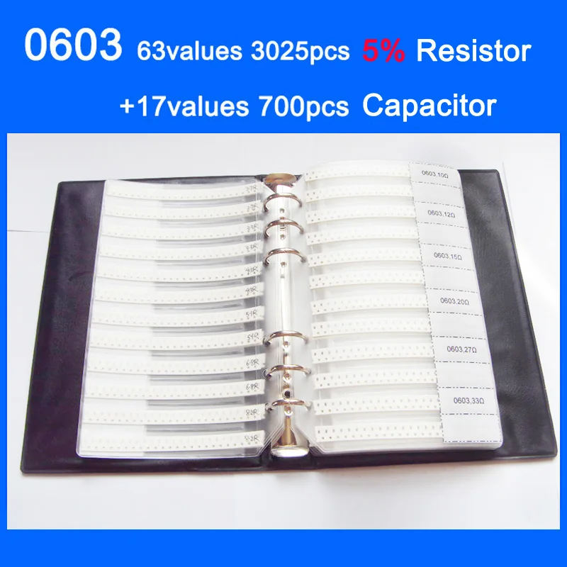 0603 SMD Sample Book 63values 3025pcs 5% Resistor Kit and 17values 700pcs Capacitor Set
0603 SMD Sample Book 63values 3025pcs 5% Resistor Kit and 17values 700pcs Capacitor Set