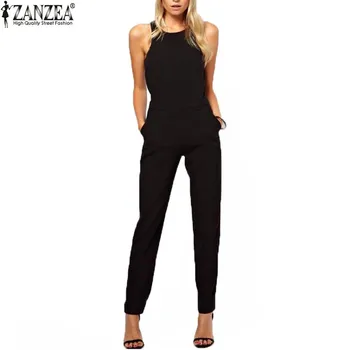 Zanzea Summer Elegant Womens Rompers Jumpsuit Casual Solid