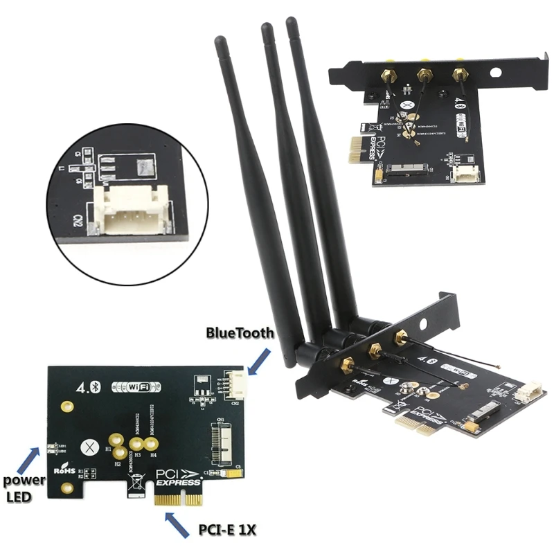 WiFi + Bluetooth 4.0 Wireless Card To Mini PCI-E 1X Adapter For PC/Hackintosh
WiFi + Bluetooth 4.0 Wireless Card To Mini PCI-E 1X Adapter For PC/Hackintosh