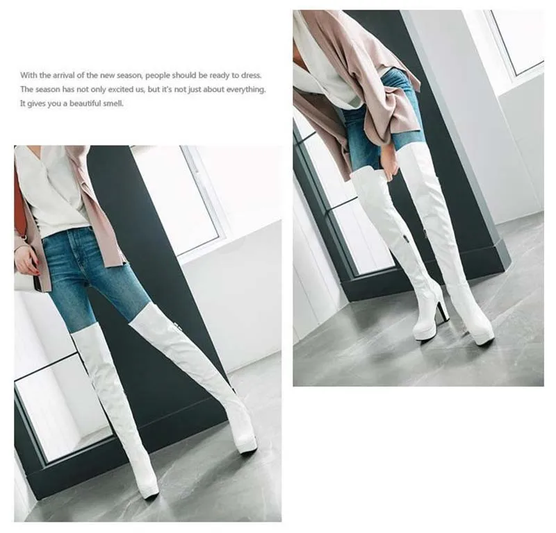 Autumn Winter Patent Leather Over The Knee Boots Big Size 43 Platform Women's Boots 12cm High-heeled Pole Dance Thigh High Boots (20)