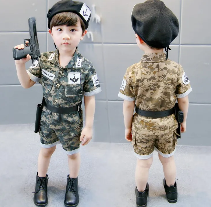 Short Sleeve Children Boy Army Uniforms Pistols Camouflage Clothes Uniforms Tops+Shorts Clothing Set for Kids Soldier Costumes
Short Sleeve Children Boy Army Uniforms Pistols Camouflage Clothes Uniforms Tops+Shorts Clothing Set for Kids Soldier Costumes