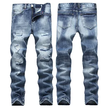 2019 New trend Modis Light blue Hole jeans Men's Straight Korean version of the tattered Slim trousers More Size 28-40 42
2019 New trend Modis Light blue Hole jeans Men's Straight Korean version of the tattered Slim trousers More Size 28-40 42