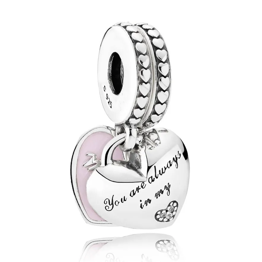 

Authentic 925 Sterling Silver Bead Charm Mother And Daughter Hearts With Crystal Pendant Beads Fit Pandora Bracelet DIY Jewelry