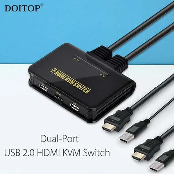 DOITOP HD 1080P 2 Port Dual Port USB 2.0 HDMI KVM Switch Switcher Audio Video Cable For Dual Monitor Keyboard Mouse Cable