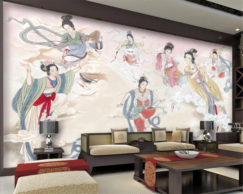 Beibehang photo 3d wallpaper Chinese Seven Fairy Ancient Ladies Makeup Living Room Bedroom TV Background for walls 3D | Обустройство