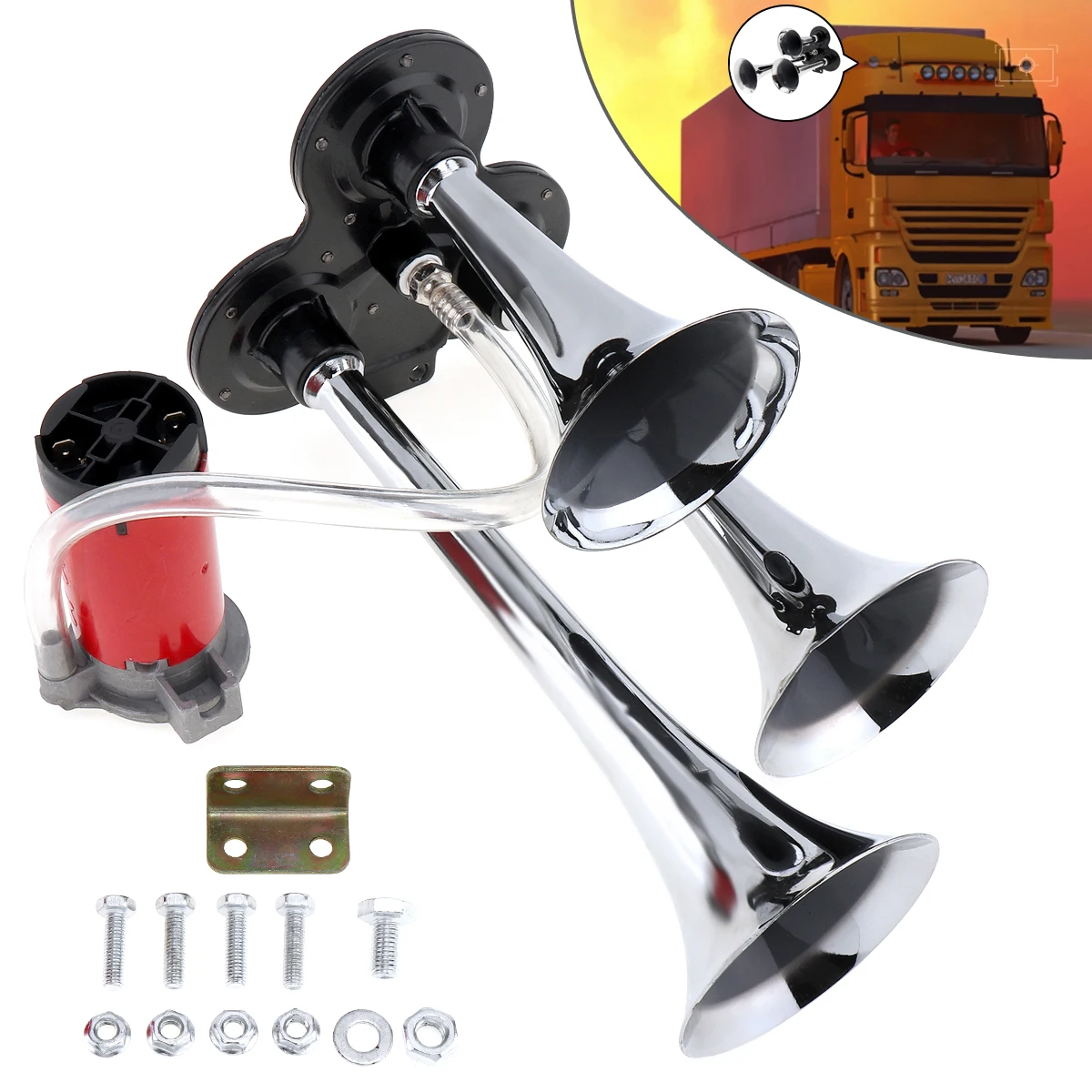12V / 24V 110-135dB Super Loud Triple Tone Air Horn Set Trumpet Compressor for Motorcycle Car Boat Truck
12V / 24V 110-135dB Super Loud Triple Tone Air Horn Set Trumpet Compressor for Motorcycle Car Boat Truck