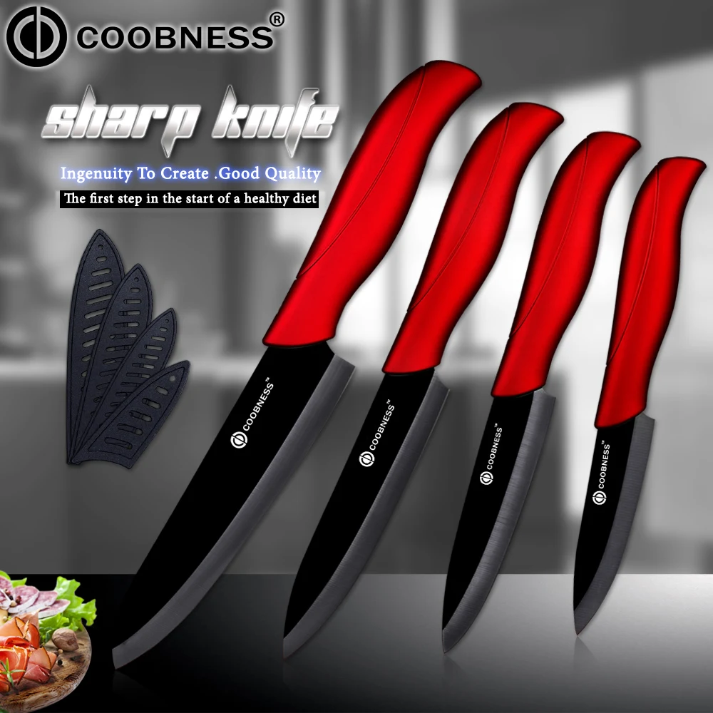

COOBNESS Kitchen Knife Ceramic Knife Cooking Knife Set 3" 4" 5" 6" inch Red & Black Blade Paring Fruit Vege Chef Kitchen Tool
