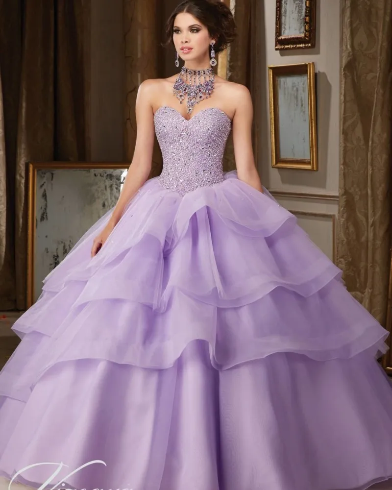 Fashion Organza Ruffle Beaded Ball Gown Lavender Cinderella Quinceanera Dresses 2016 Hot Sale Sweet 16 Dress Vestidos De 15 Anos | Свадьбы и