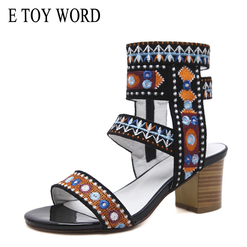 E TOY WORD 2019 New Embroidered womens sandals summer bohemian open toe sandals Retro thick heel Roman women shoes
E TOY WORD 2019 New Embroidered womens sandals summer bohemian open toe sandals Retro thick heel Roman women shoes