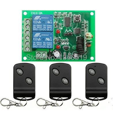 Hot Sales New DC12V 2CH 10A Wireless Remote Control Switch System teleswitch 1*Receiver and 3*Transmitter Applicance Garage Door |