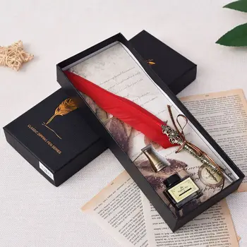 Vintage Handmade Feather Quill Dip Fountain Pen with Ink English Calligraphy Writing Stationery Wedding Gift
Vintage Handmade Feather Quill Dip Fountain Pen with Ink English Calligraphy Writing Stationery Wedding Gift