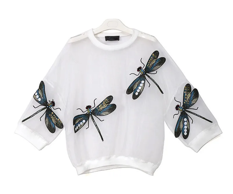 New 2018 Europe Summer Fashion Women Animal Dragonfly Embroidery Mesh Patchwork T-Shirts Vogue Female O-Neck Novelty Chic Tees
New 2018 Europe Summer Fashion Women Animal Dragonfly Embroidery Mesh Patchwork T-Shirts Vogue Female O-Neck Novelty Chic Tees
