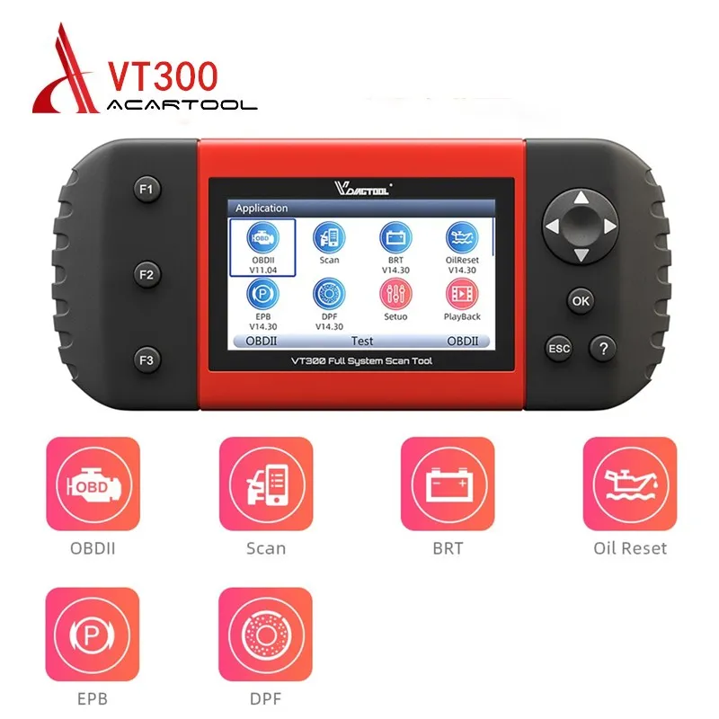 VT300 Automotive Scanner Basic Diagnosis Added 4 Special Functions (BRT,Oil Reset,EPB,DPR) OBD2 Scanner Car Diagnostic Tool
VT300 Automotive Scanner Basic Diagnosis Added 4 Special Functions (BRT,Oil Reset,EPB,DPR) OBD2 Scanner Car Diagnostic Tool